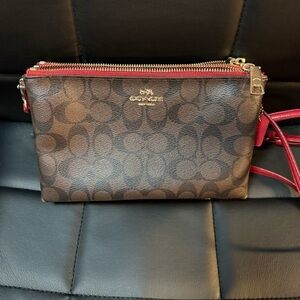Coach Signature Brown and Red Crossbody Bag